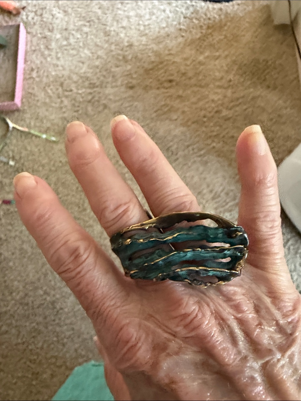 Statement Turquoise and Gold Wave Ring - Women Jewelry Size 7